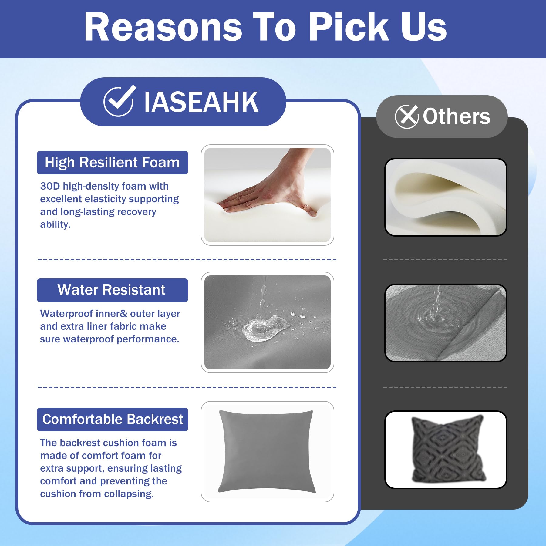 IASEAHK adjustable straps secured to chair preventing cushion slipping
