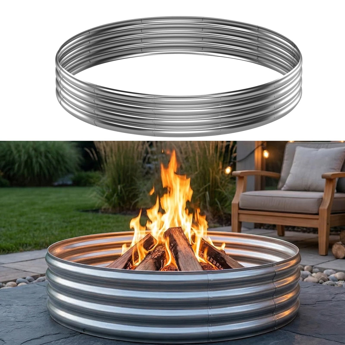 IBGUC front view of 36in fire pit ring showing sturdy profile and clean modern look