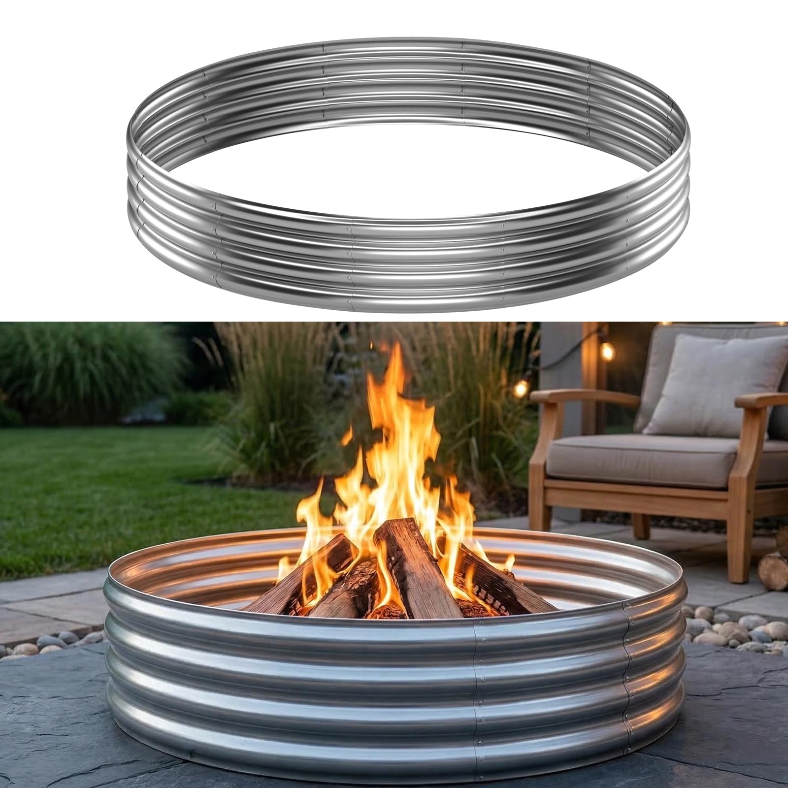 IBGUC front view of 60in fire pit ring showing modern design and safe containment