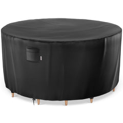 iBirdie front view of round table cover protecting table from weather
