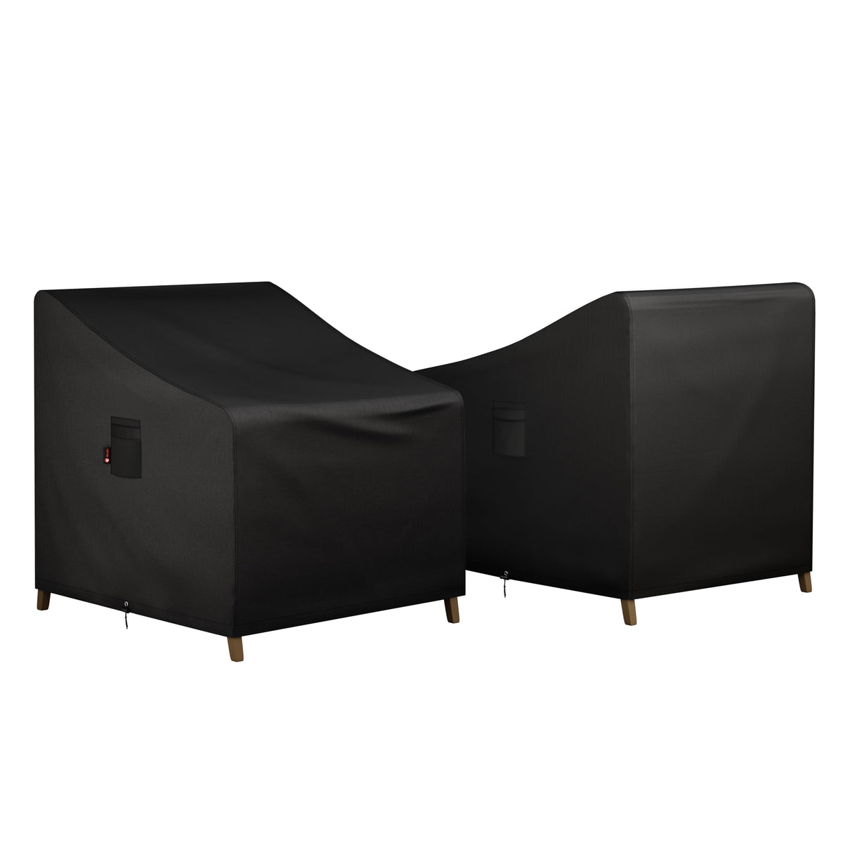 iBirdie front view of two chair covers showing full coverage and weather protection