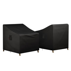 iBirdie front view of two chair covers showing full coverage and weather protection