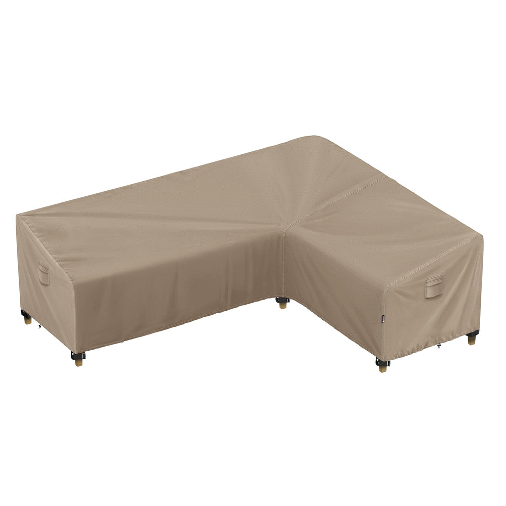 iBirdie front view of full L-shaped cover protecting sofa, keeps furniture dry