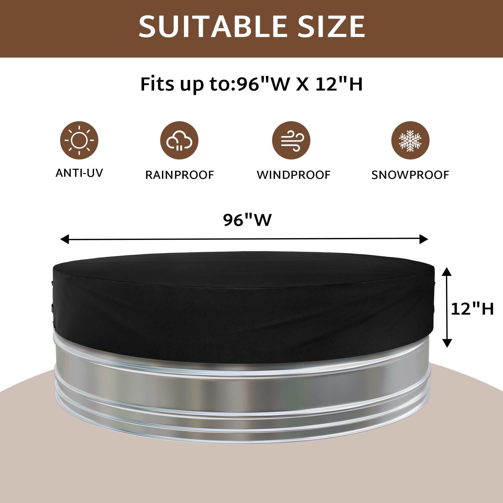 iBirdie top-down image with measurements, showing precise 98x98x12 fit