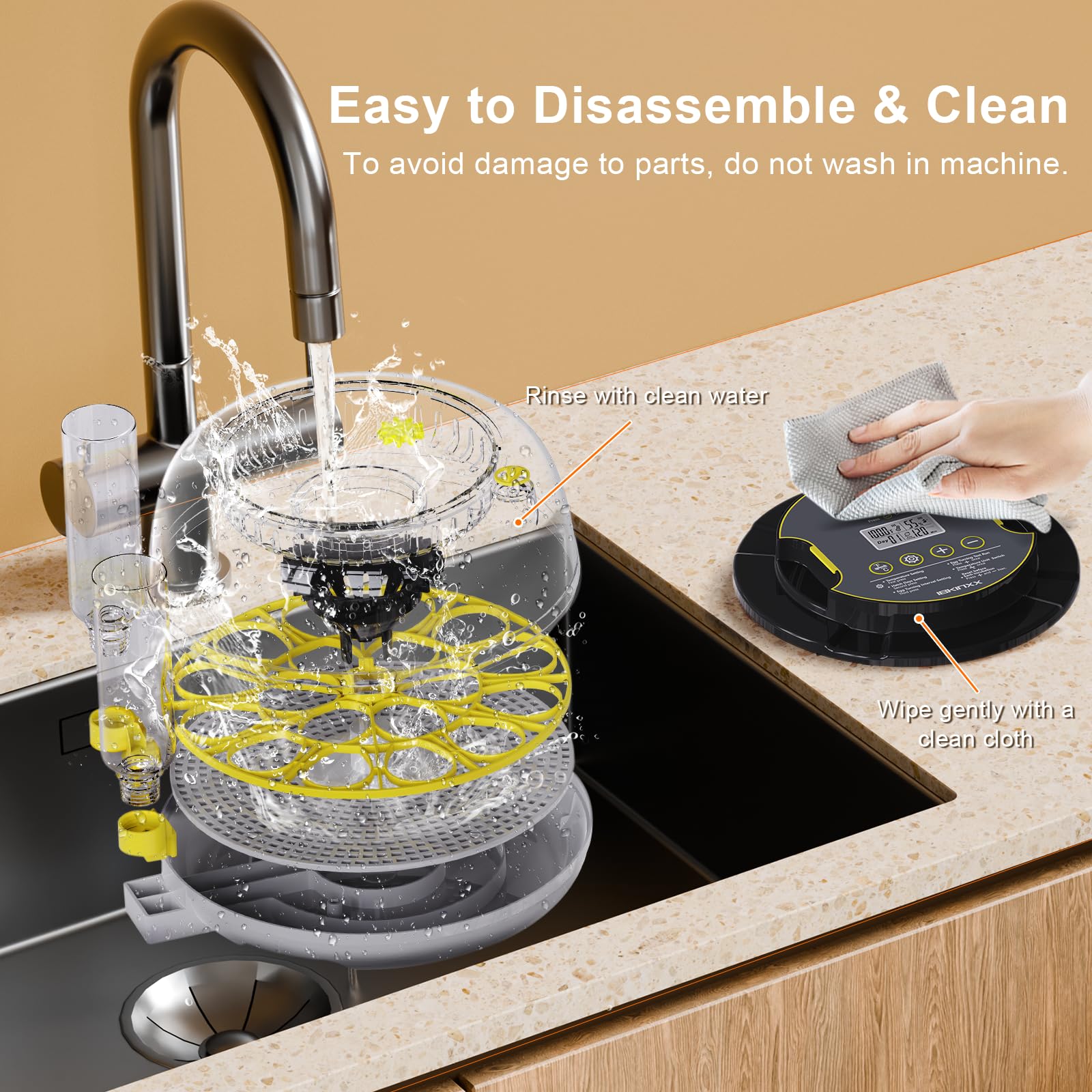 IBKINXX removable lower tray demonstrating easy cleaning and maintenance
