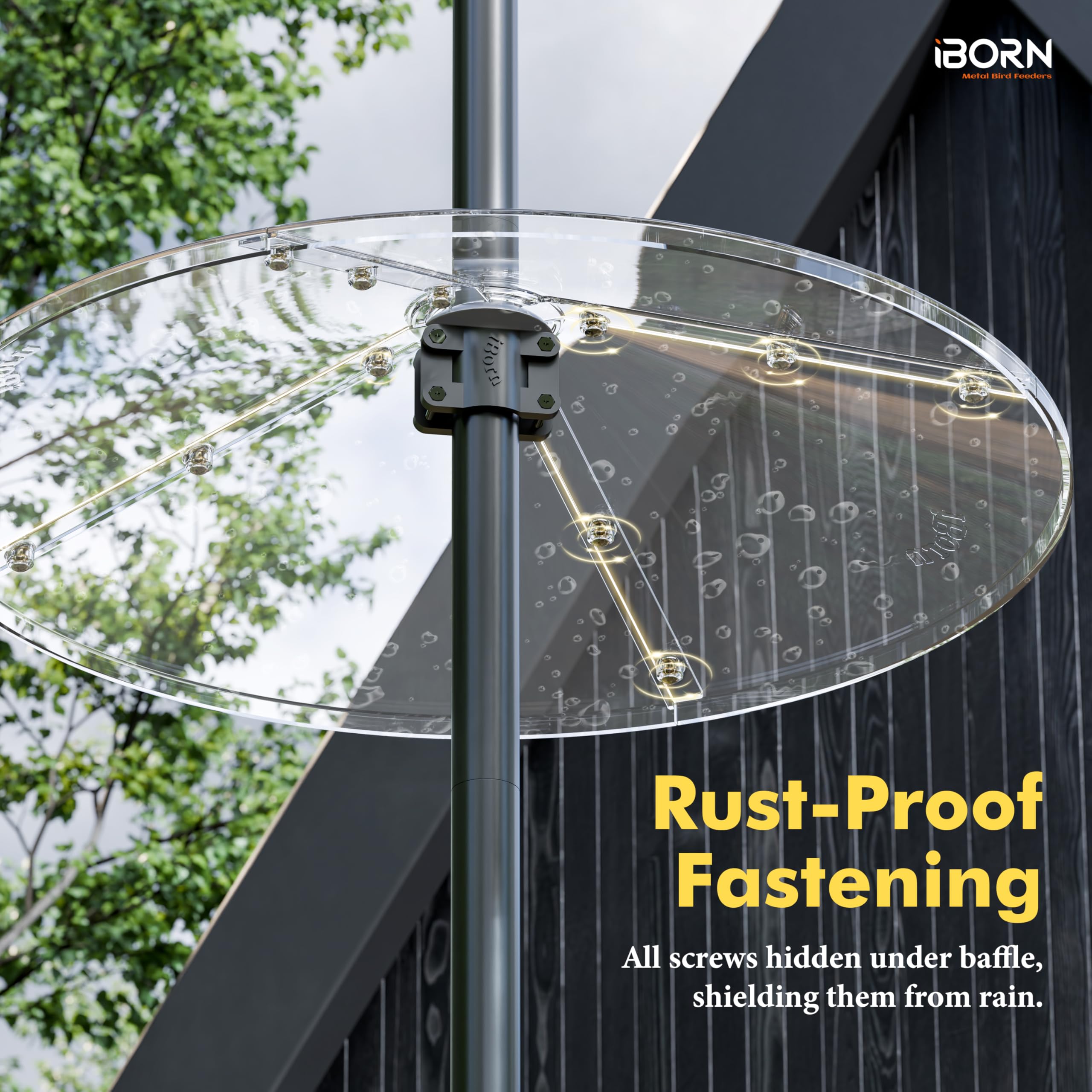 iBorn baffle shedding rain and snow showing weatherproof protection