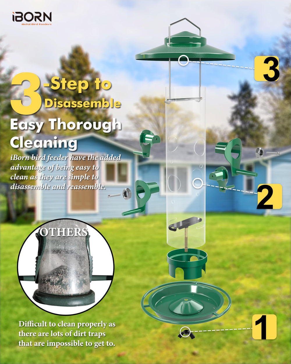 iBorn detachable T-bar and wingnut for tool-free cleaning convenience