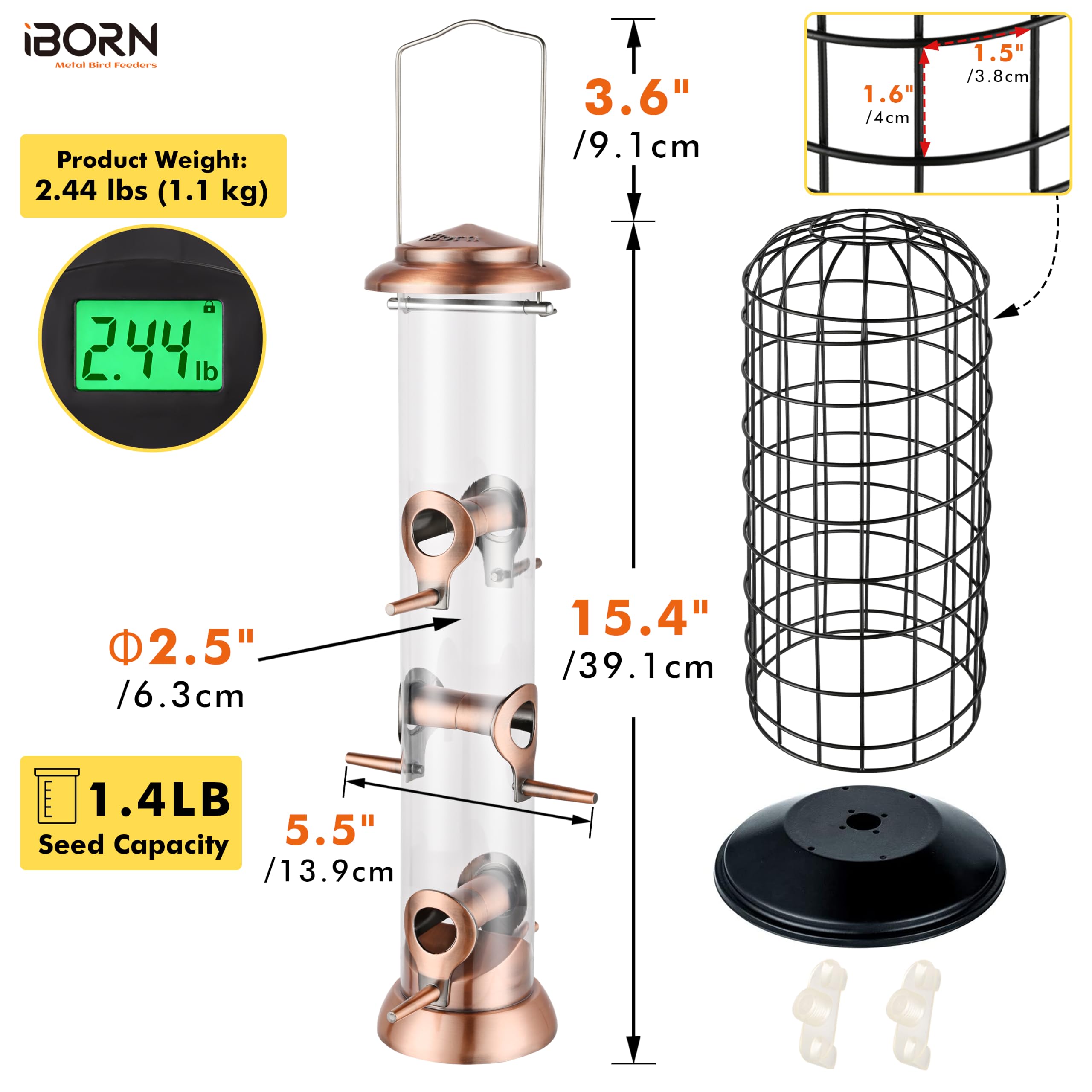 iBorn close-up of 3.8x4cm cage holes blocking squirrels while allowing small birds