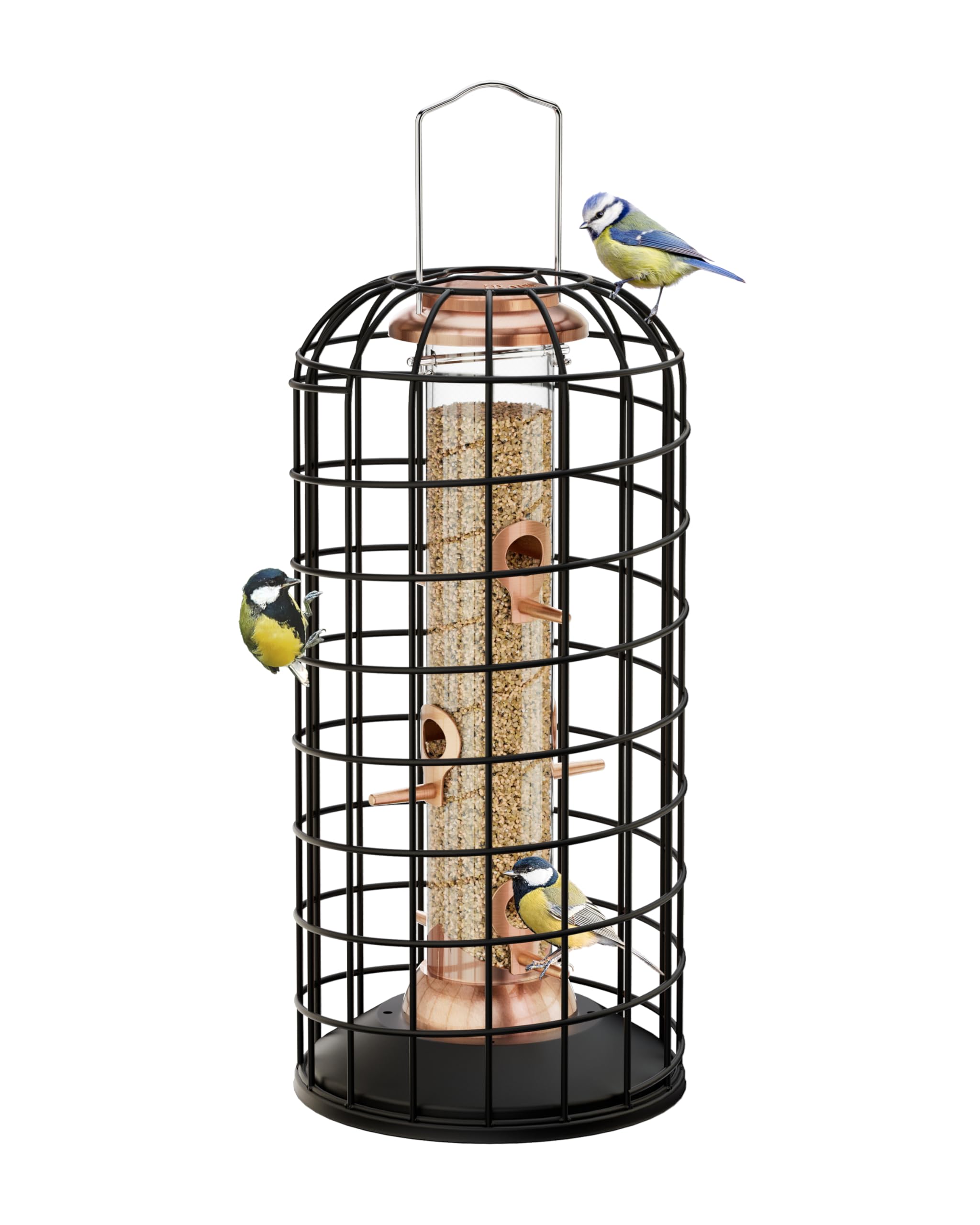 iBorn copper-plated feeder front view showing durable anti-squirrel design and garden fit