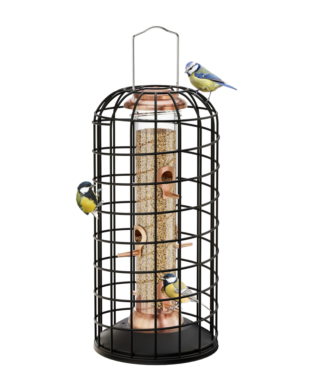 iBorn copper-plated feeder front view showing durable anti-squirrel design and garden fit
