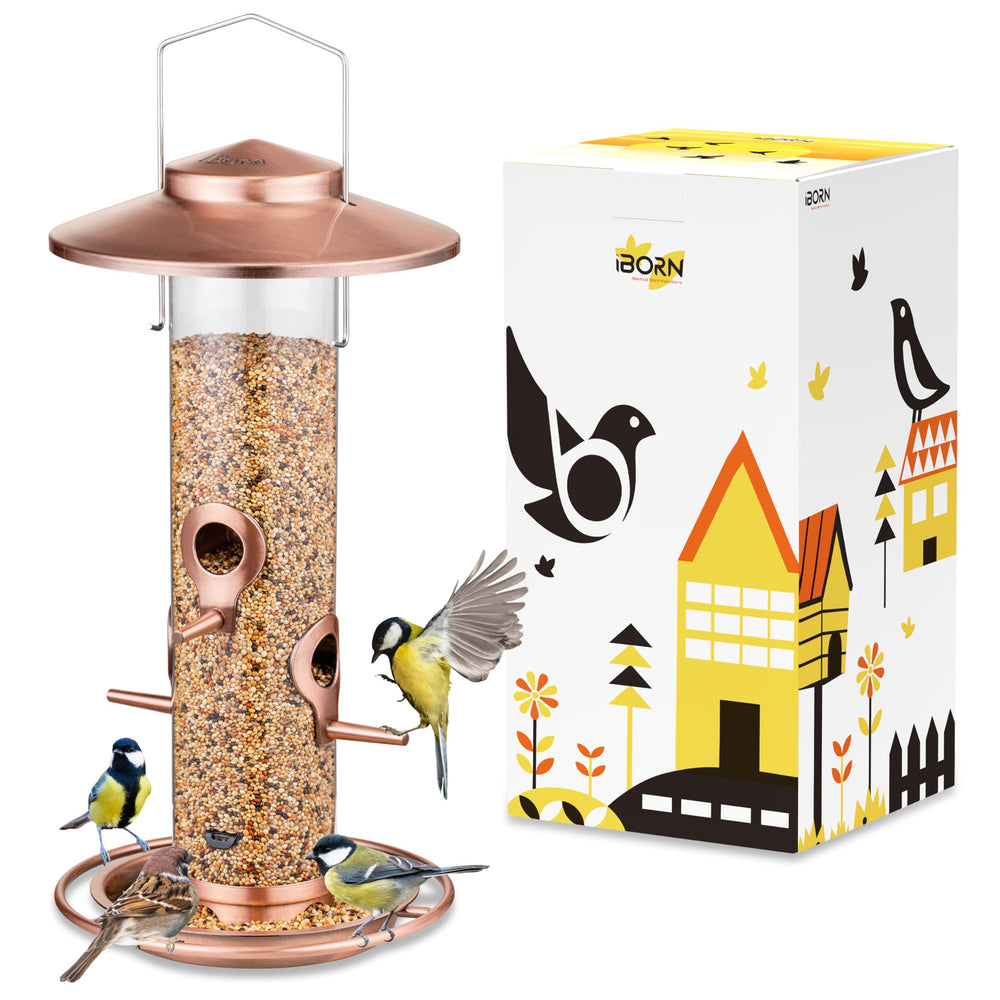 iBorn feeder front view showing ports and capacity, attracts more birds