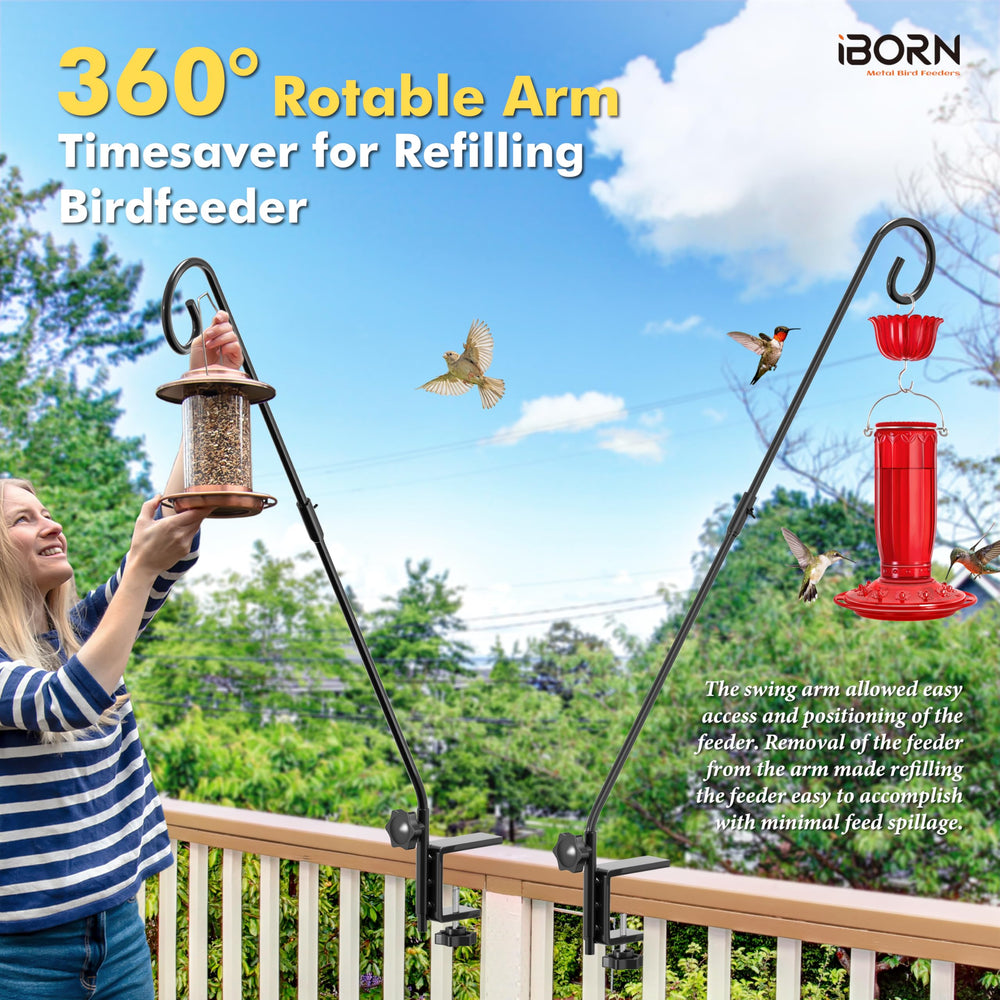 iBorn feeder hung in use showing birds feeding and keeping mess off the deck