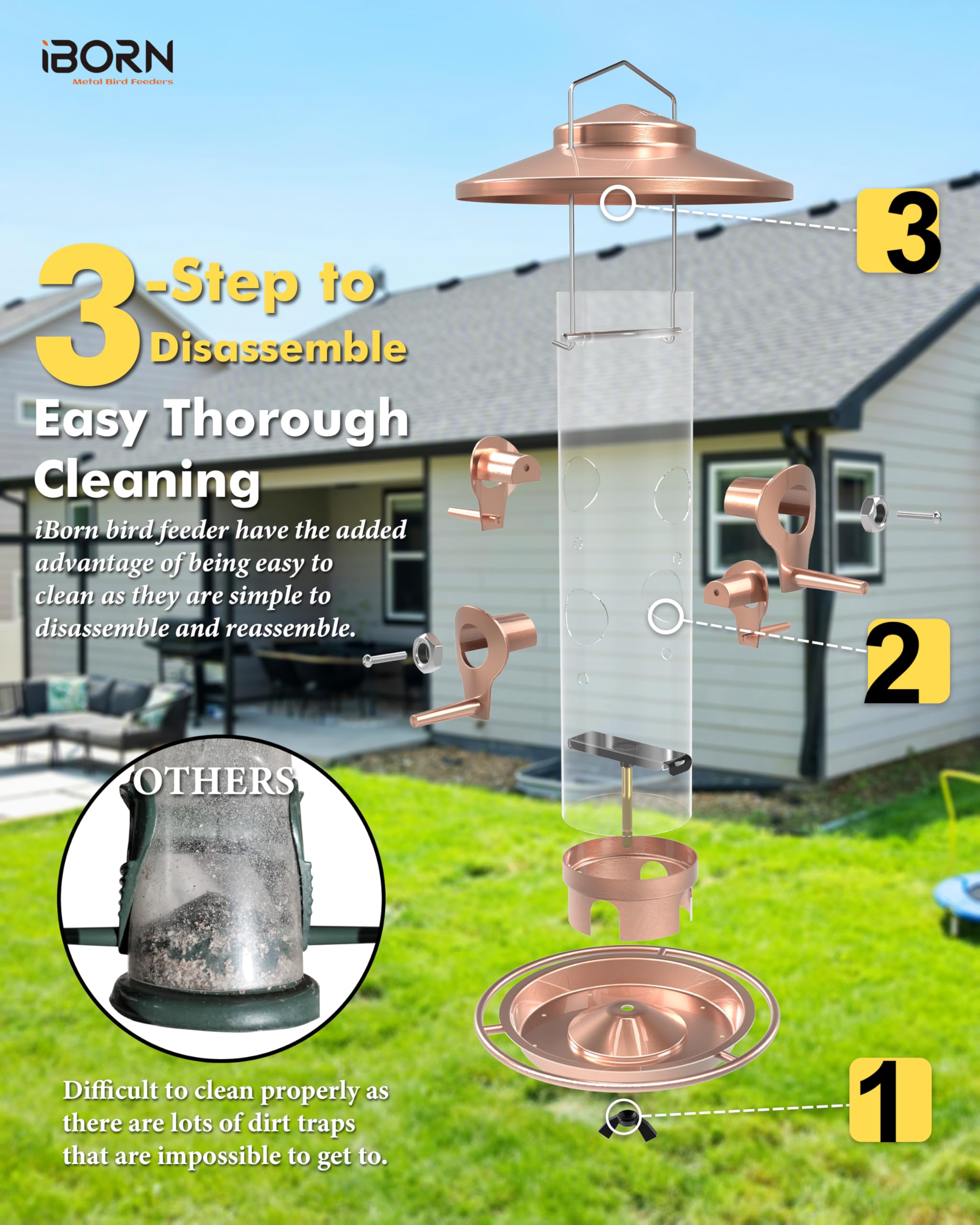 iBorn feeder hanging in garden with birds feeding, enhances outdoor viewing