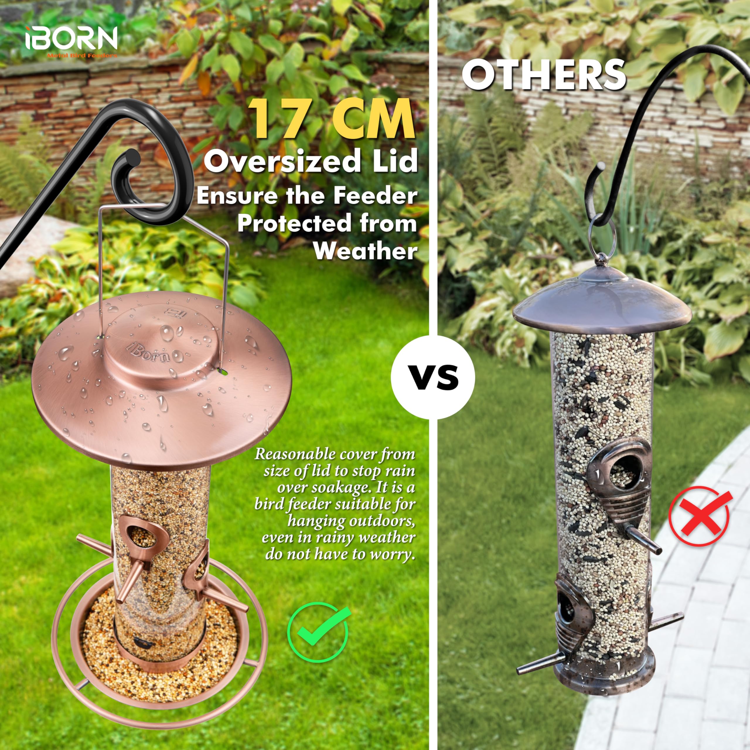iBorn reinforced metal edge to resist squirrel chewing, protects seed