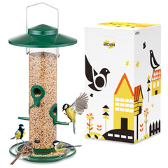 iBorn front view of green metal bird feeder showing durable build and capacity