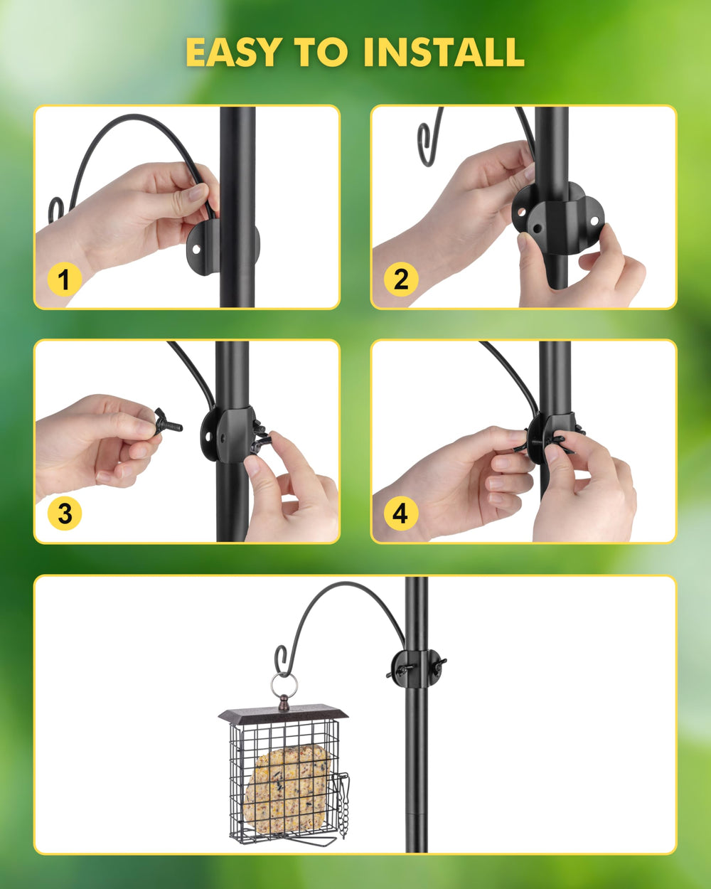 iBorn hooks in a backyard setting illustrating multiple feeders benefit