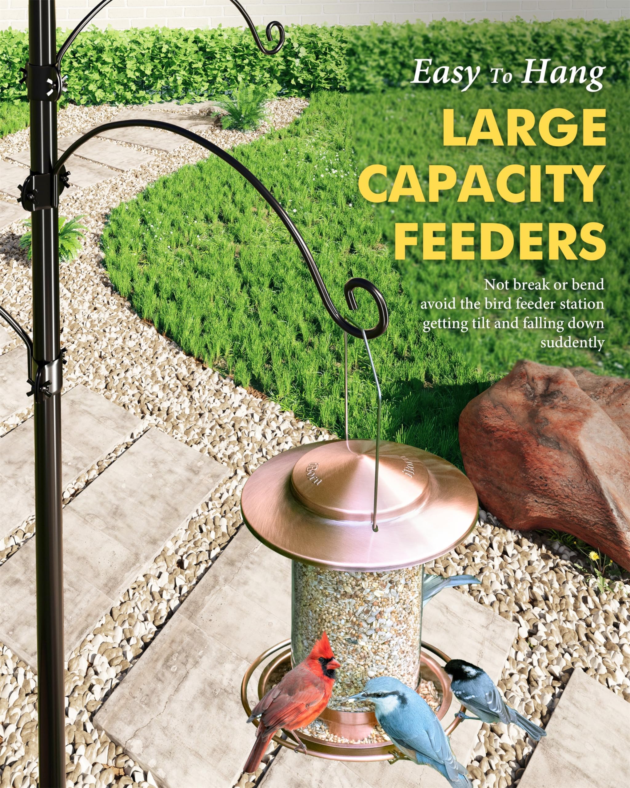 iBorn hook holding hummingbird feeder for easy nectar access benefit