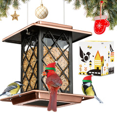 iBorn front view of lantern-style feeder showing sturdy metal body and ample seed capacity