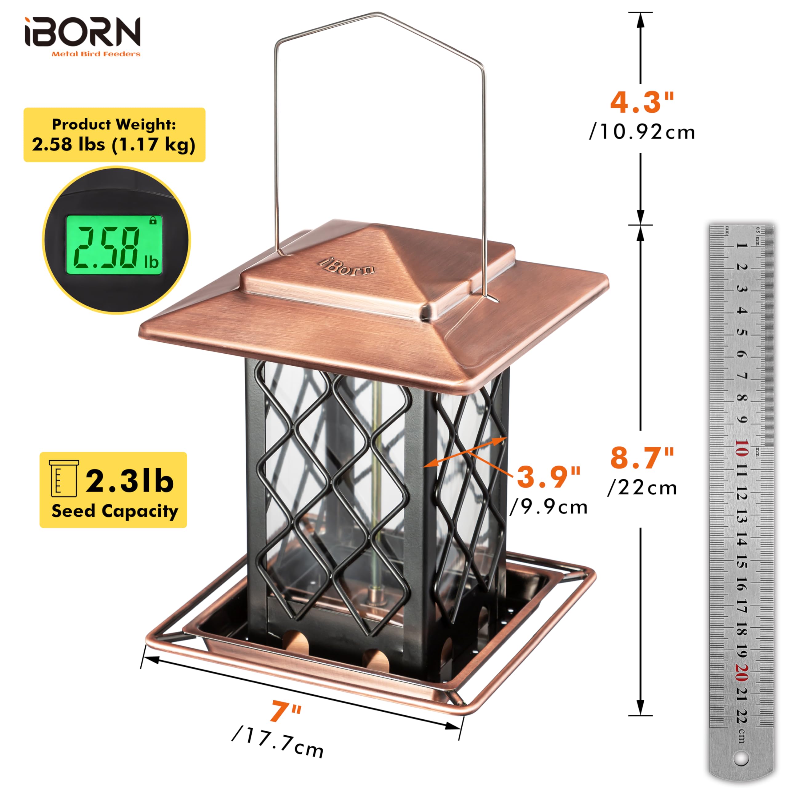 iBorn close-up of the large 17.7 cm roof protecting seed from rain for drier feed