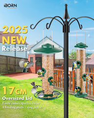 iBorn flip-top metal roof open for quick, spill-free seed refilling benefit