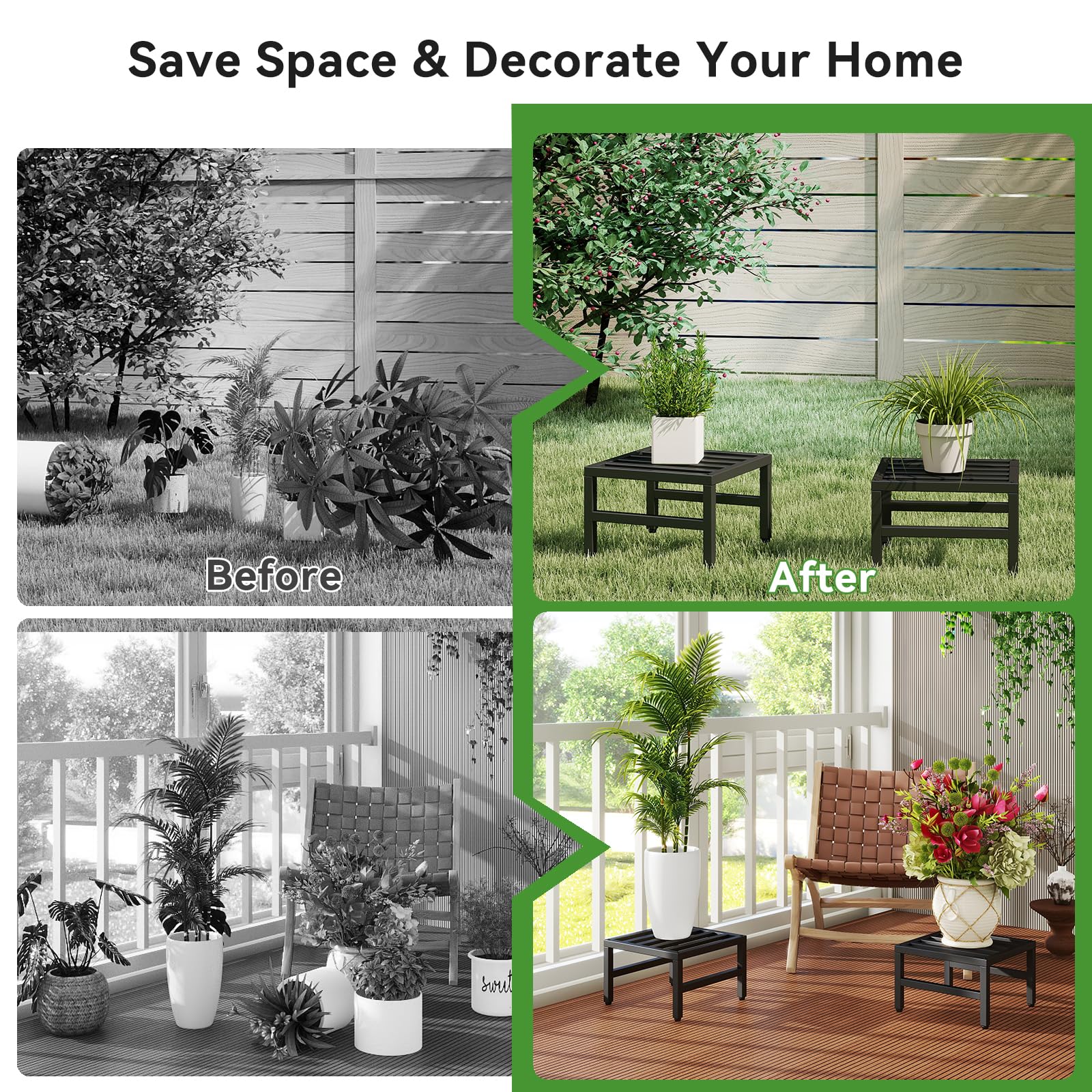 IBUYKE plant stand styled on a patio adding organized greenery and charm