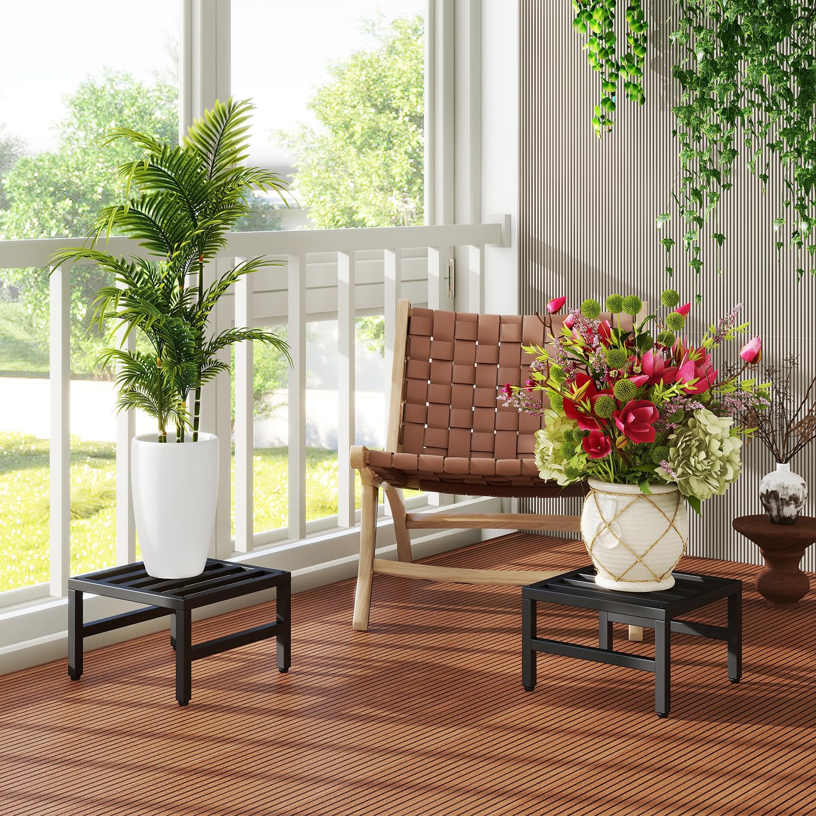IBUYKE low plant stand beside a book showing compact size and scale