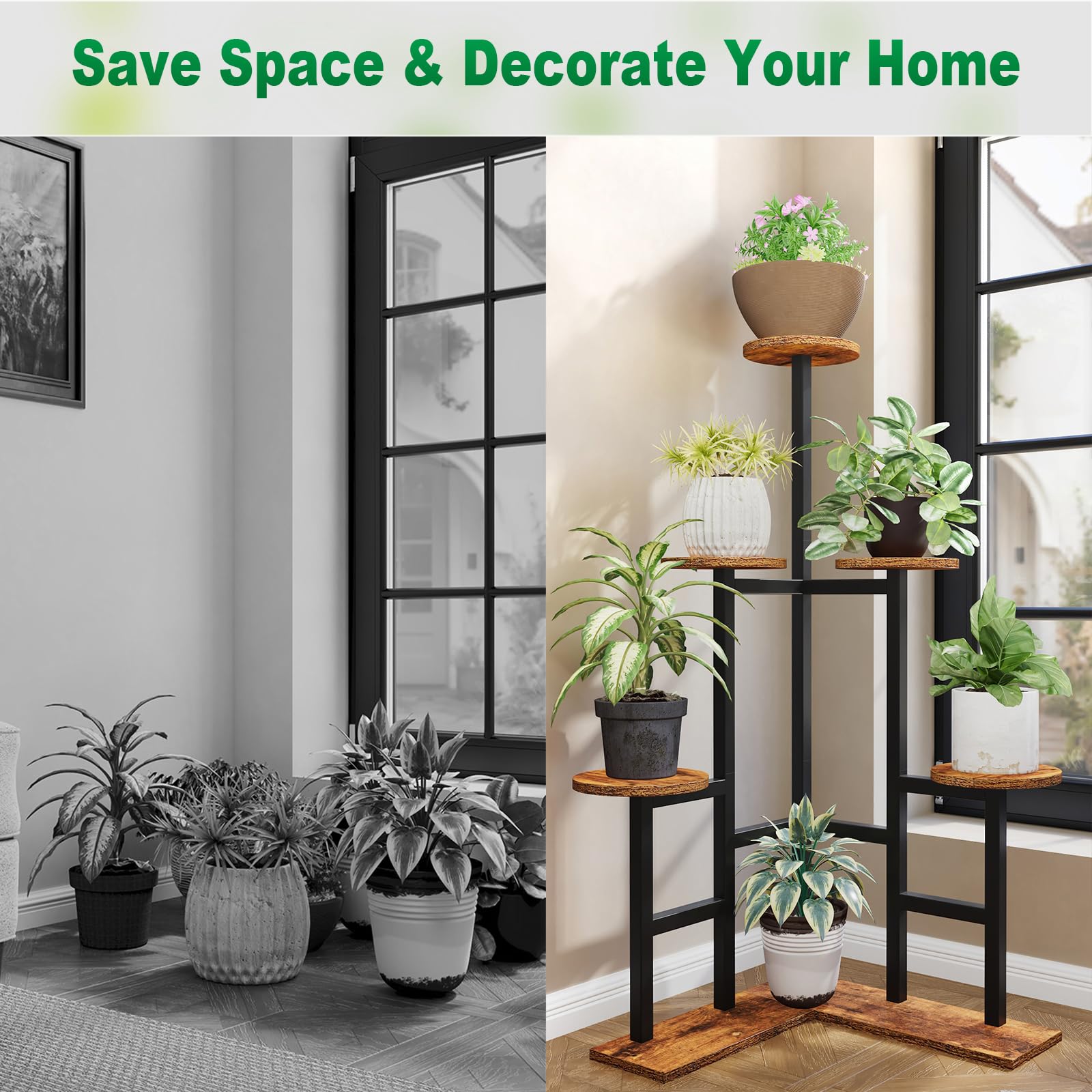 IBUYKE stand in living room setting adding vertical greenery and decor balance
