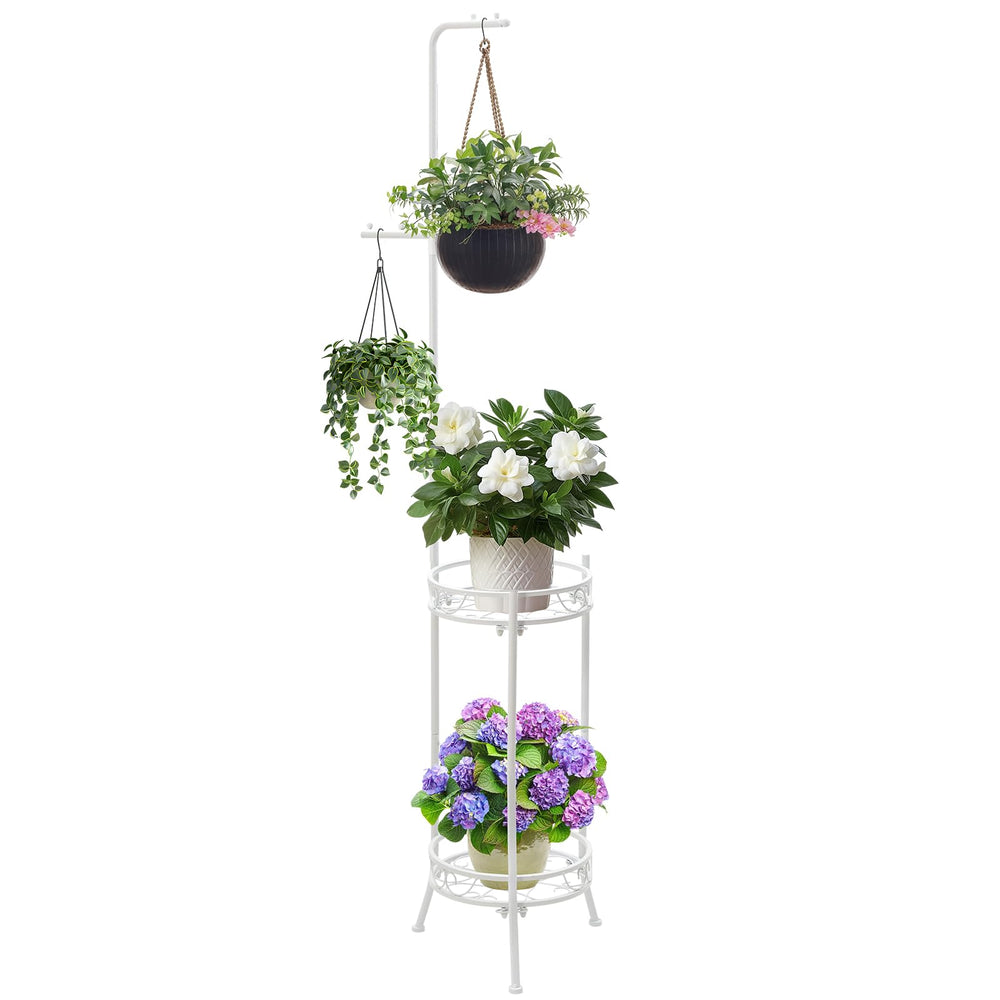 Icewogo front view full setup showing white stand and four potted plants, space-saving benefit