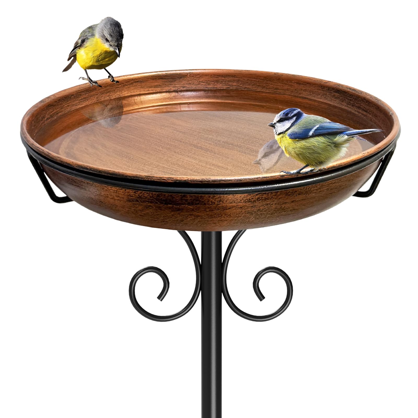 iCHKED front view freestanding bird bath showing vintage bronze finish and elegant shape, durable decorative water source