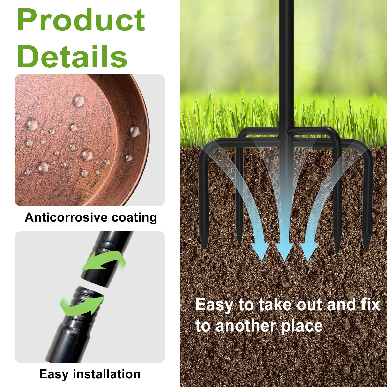 iCHKED metal ground stake pushed into soil, demonstrating secure anchoring and theft-resistant support