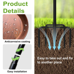 iCHKED metal ground stake pushed into soil, demonstrating secure anchoring and theft-resistant support