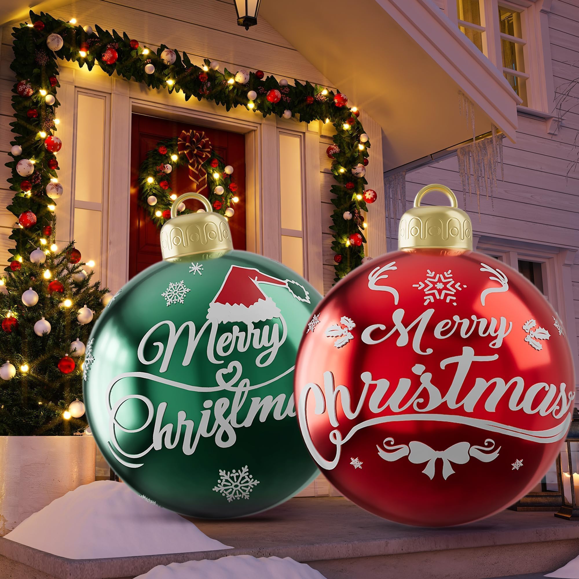Icilar night lawn display with lights showing eye-catching holiday curb appeal benefit