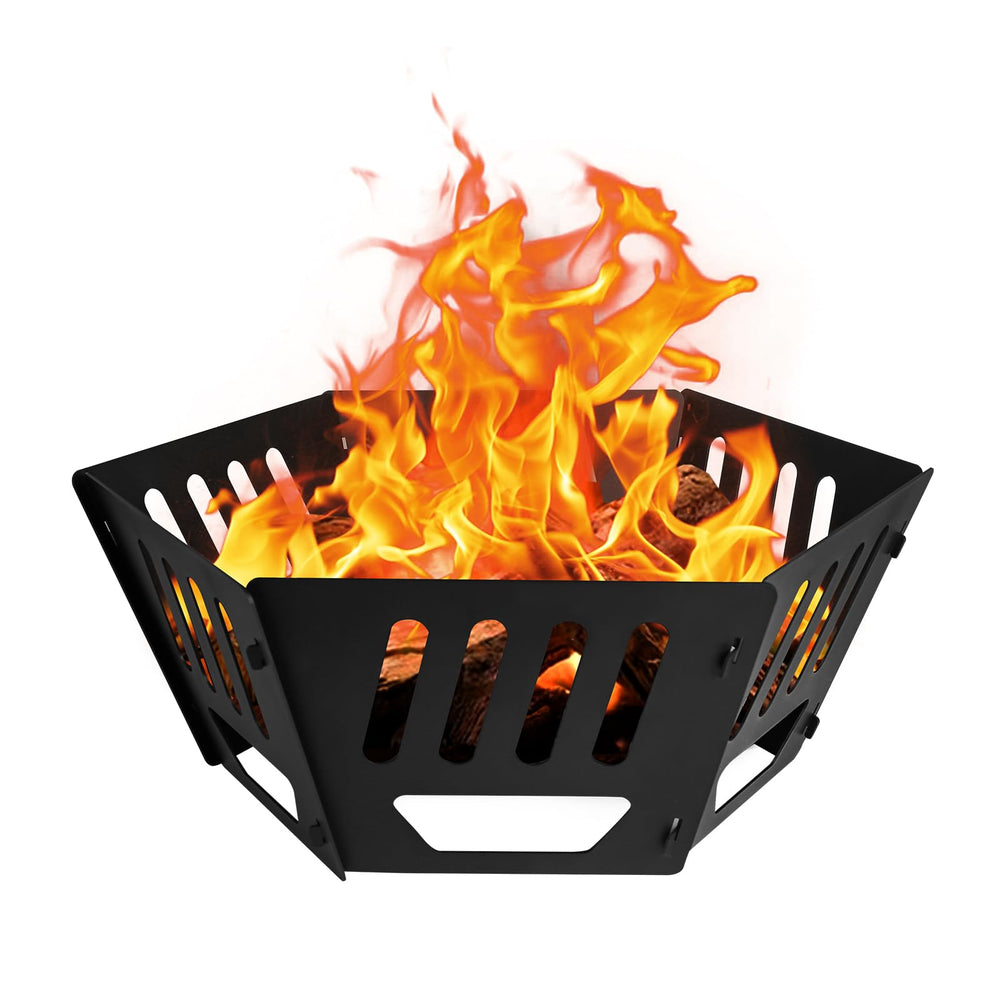ICokin front view assembled showing sturdy hexagonal fire pit and family-ready flame benefit