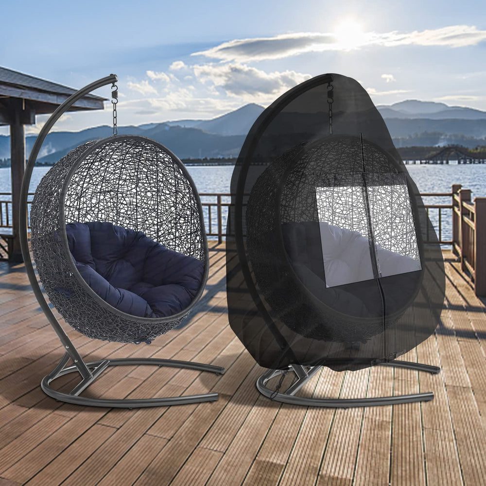 i COVER covered egg chair on patio showing outdoor protection benefit