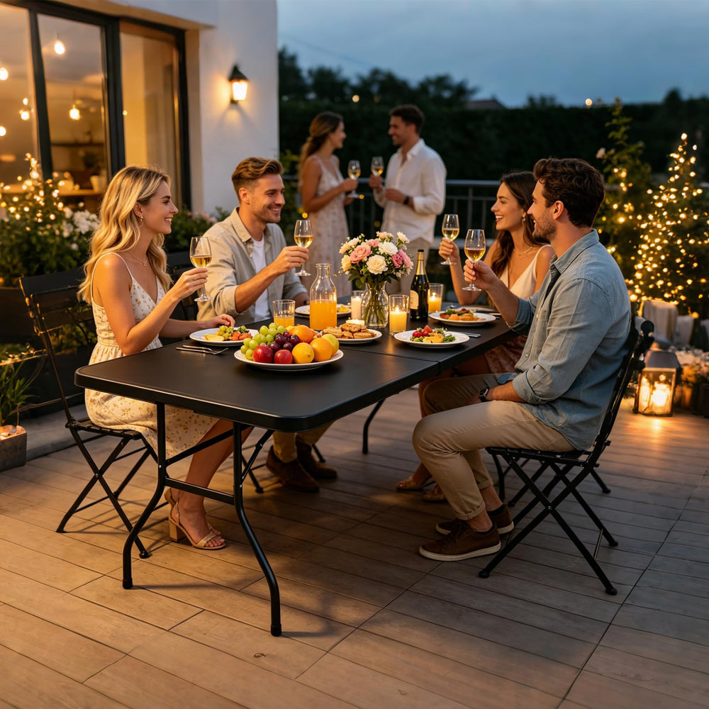 ICSPOID table set up at a backyard party providing ample buffet space