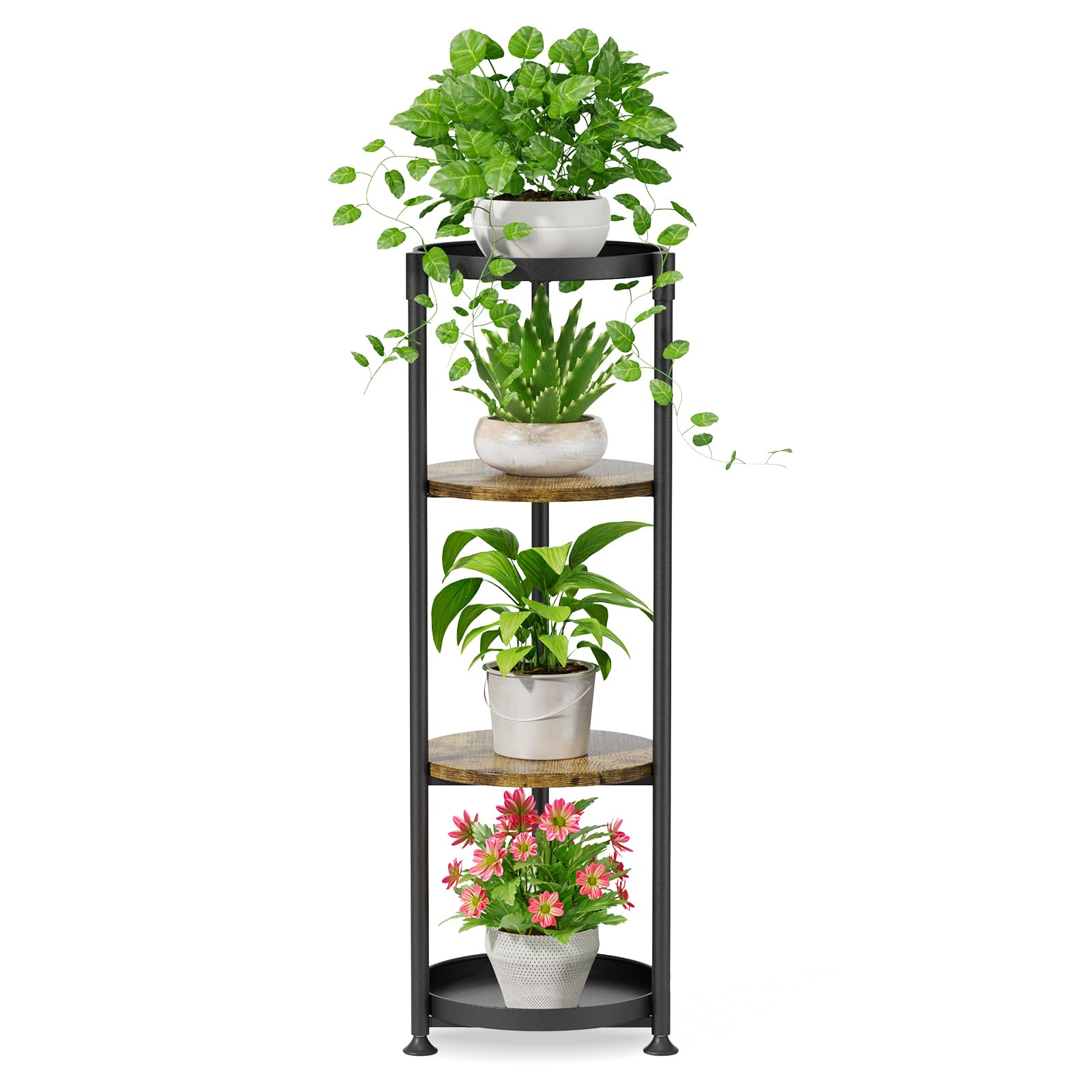 iDavosic.ly front view of 4-tier corner plant stand showing tidy vertical display