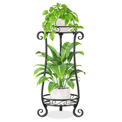 iDavosic.ly front view of black two-tier stand showing neat plant display and space saving