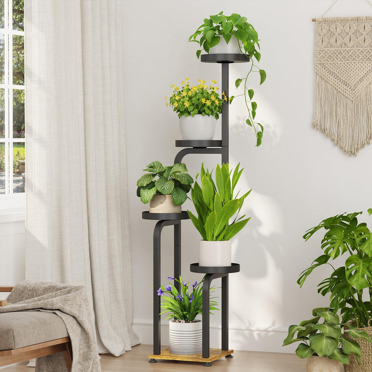 iDavosic.ly front view of tall plant stand showing four tiers and compact footprint