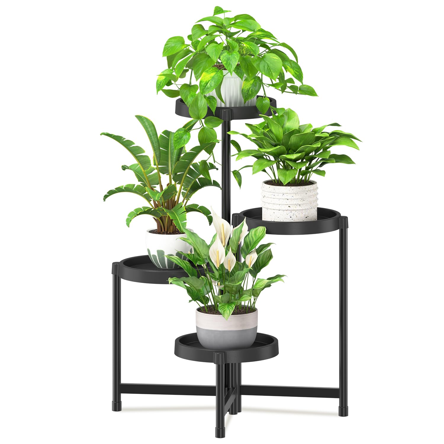 iDavosic.ly front view of black 4-tier plant stand showing neat display benefit
