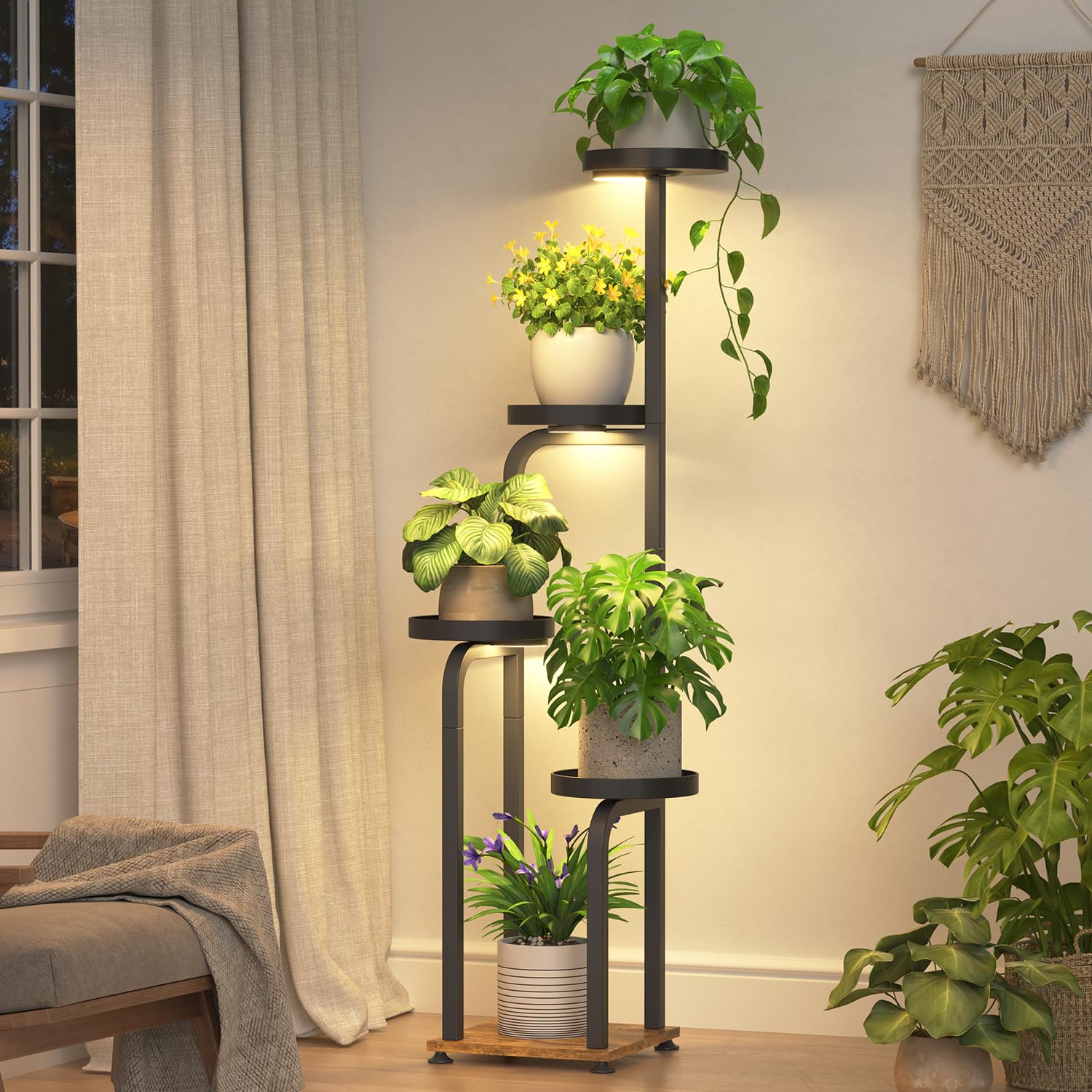 iDavosic.ly front view brown stand showing vertical plant display and space saving