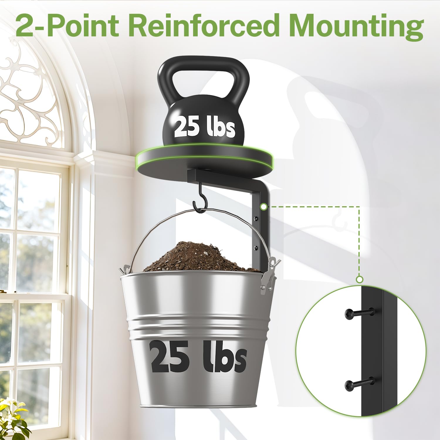 iDavosic.ly mounted holders with potted plant and hanging basket saving space