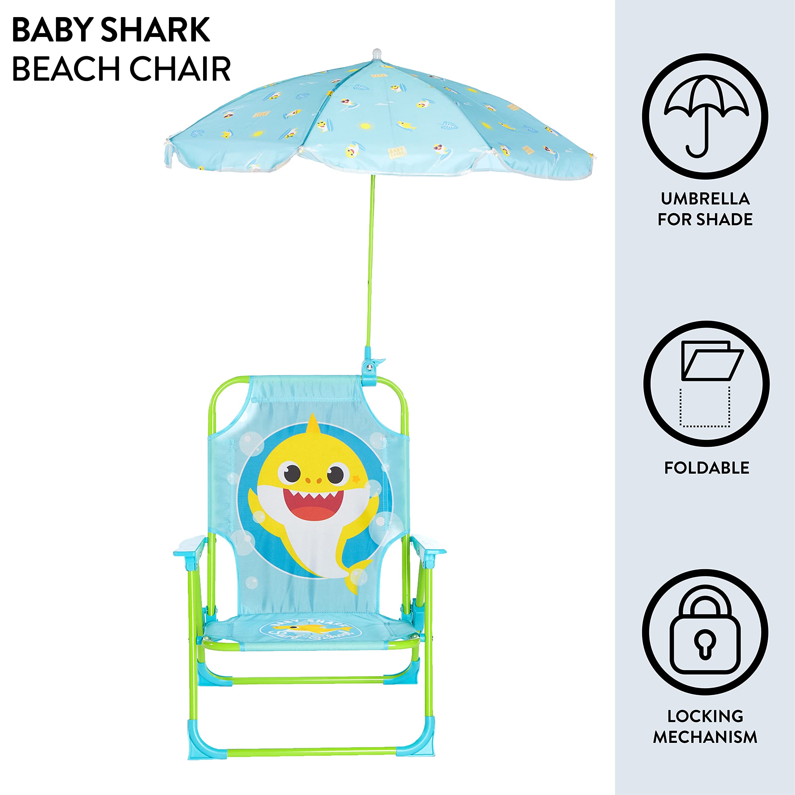 Idea Nuova umbrella clip detail attaching to chair back, secure shade for child