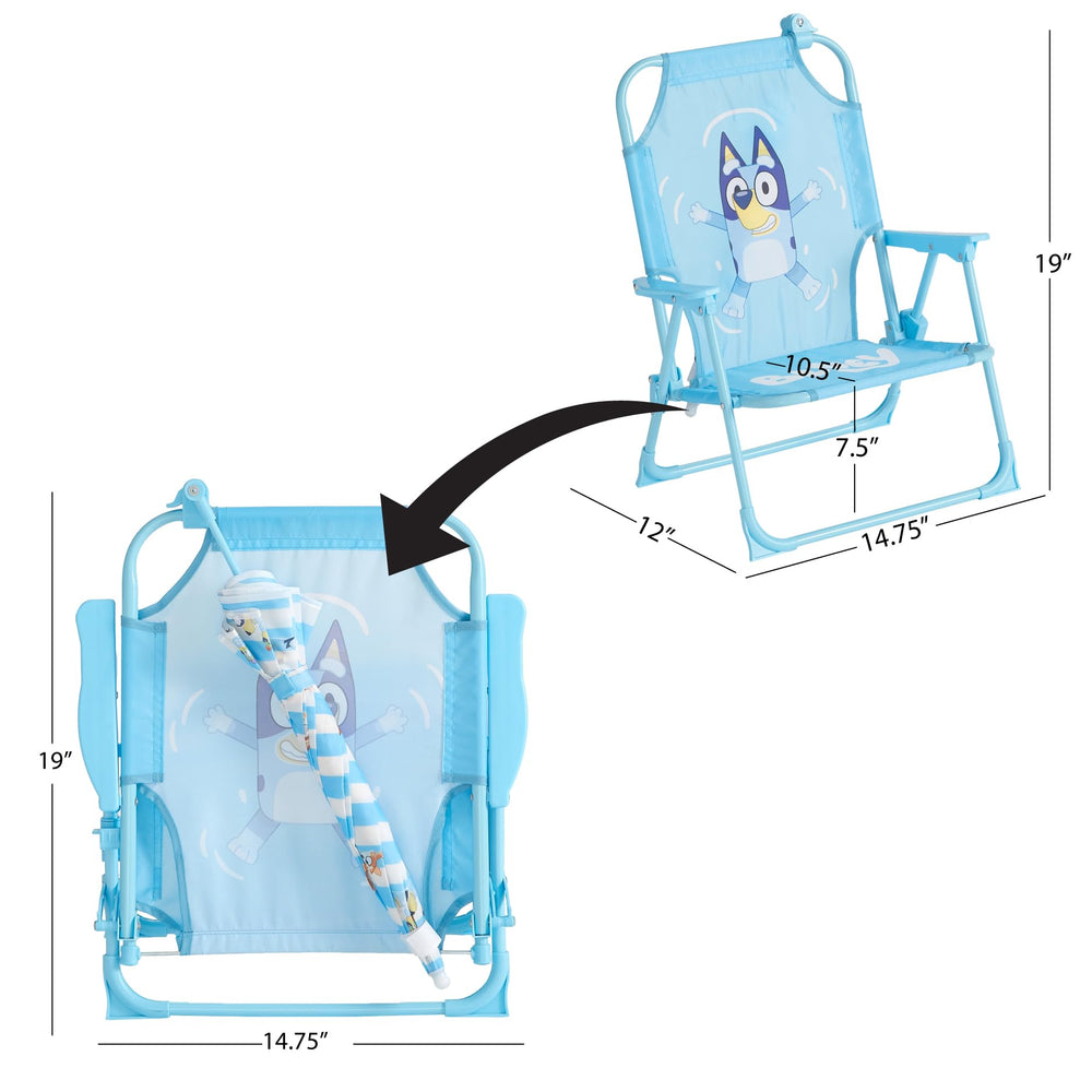 Idea Nuova Bluey child at beach using chair with umbrella for shaded comfortable seating