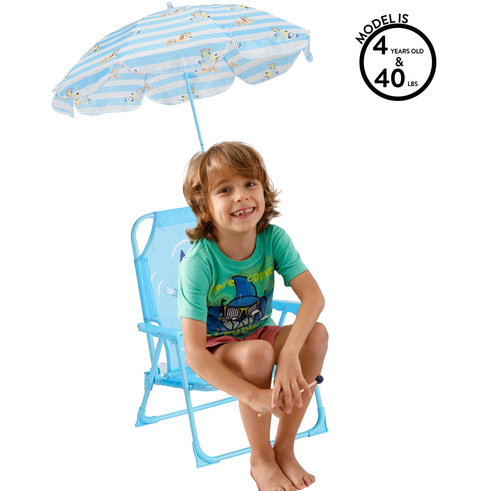 Idea Nuova Bluey size comparison with adult hand showing child-friendly low seat height