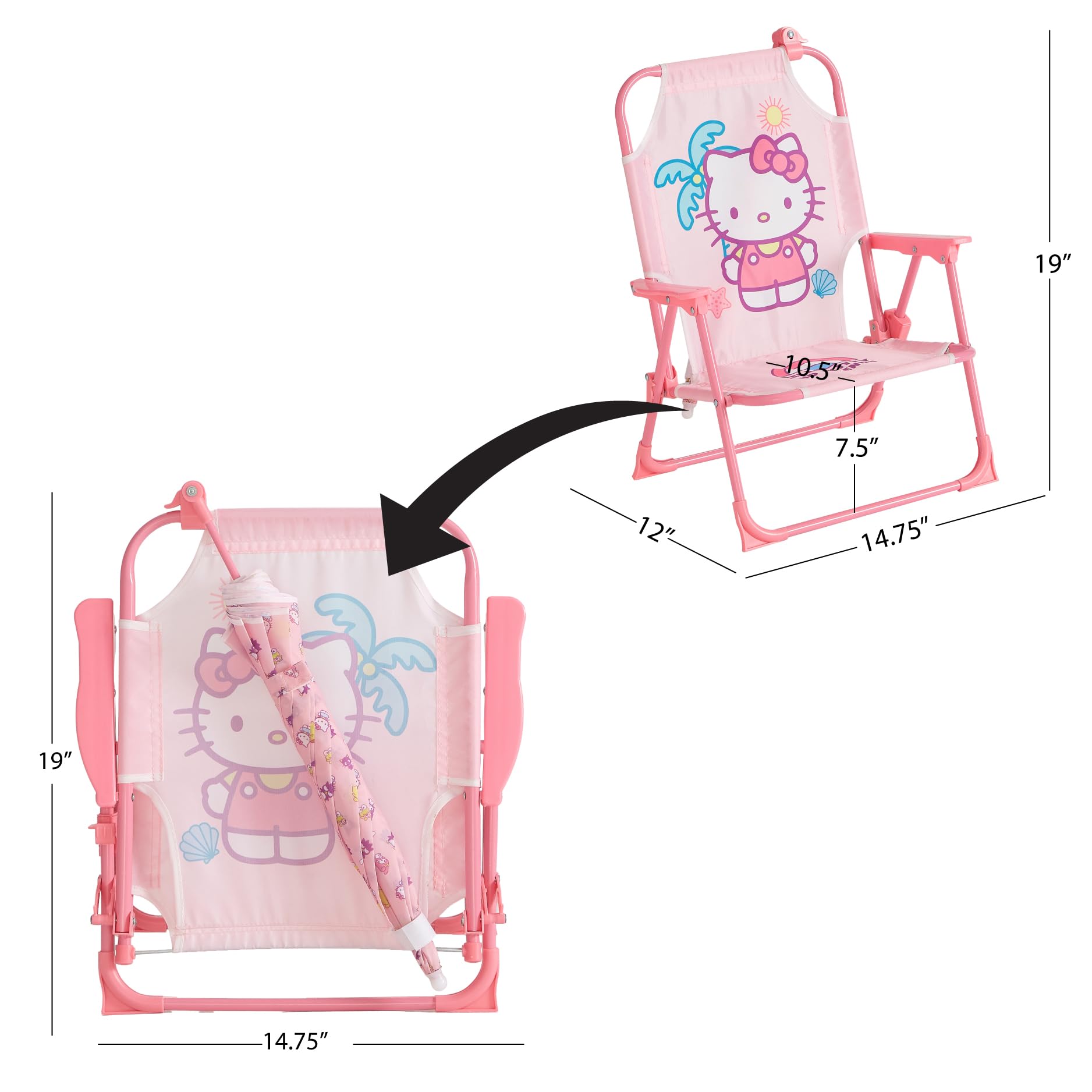 Idea Nuova Hello Kitty fabric close-up showing water-resistant seat and easy-clean benefit