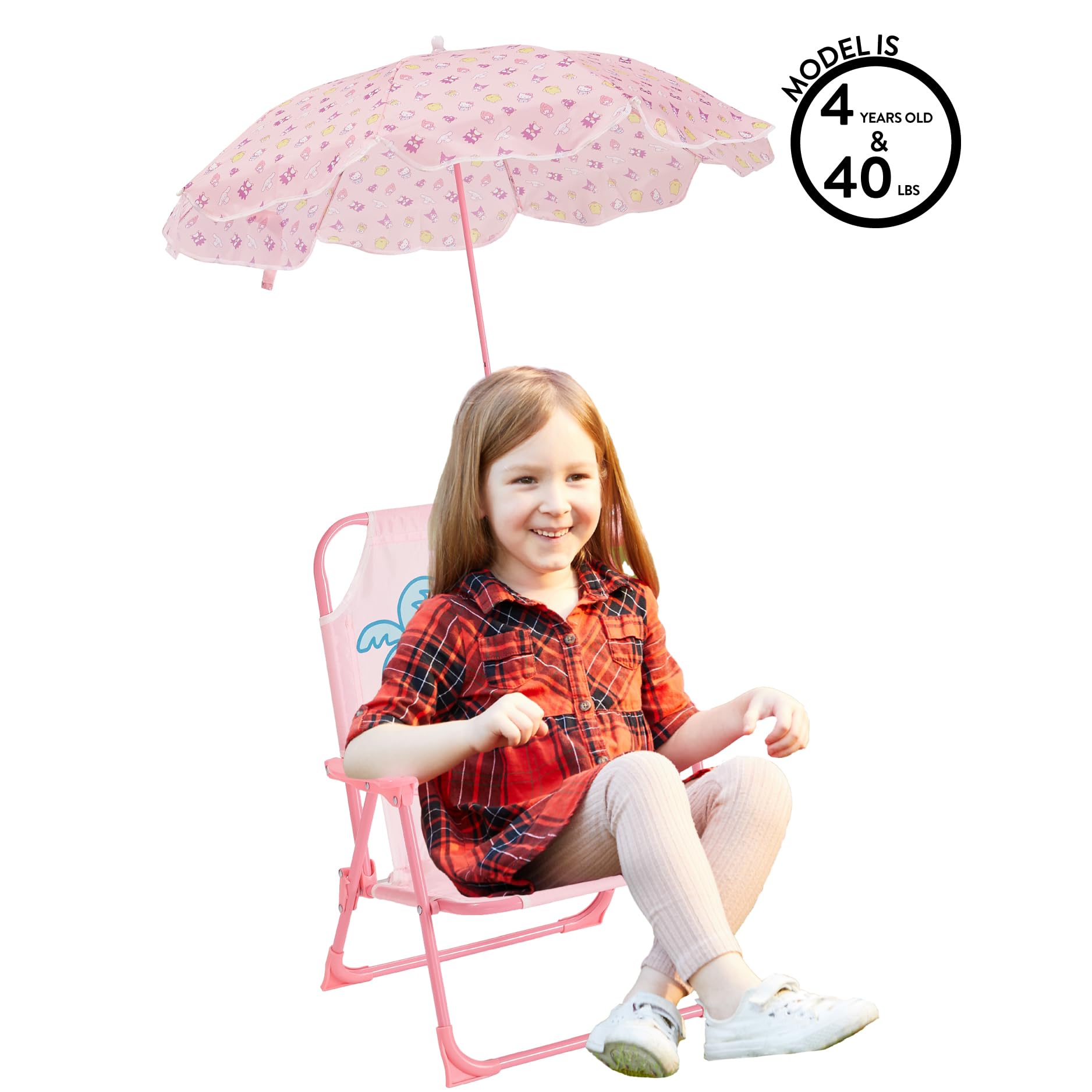 Idea Nuova Hello Kitty beside a child showing correct size and relatable fit benefit
