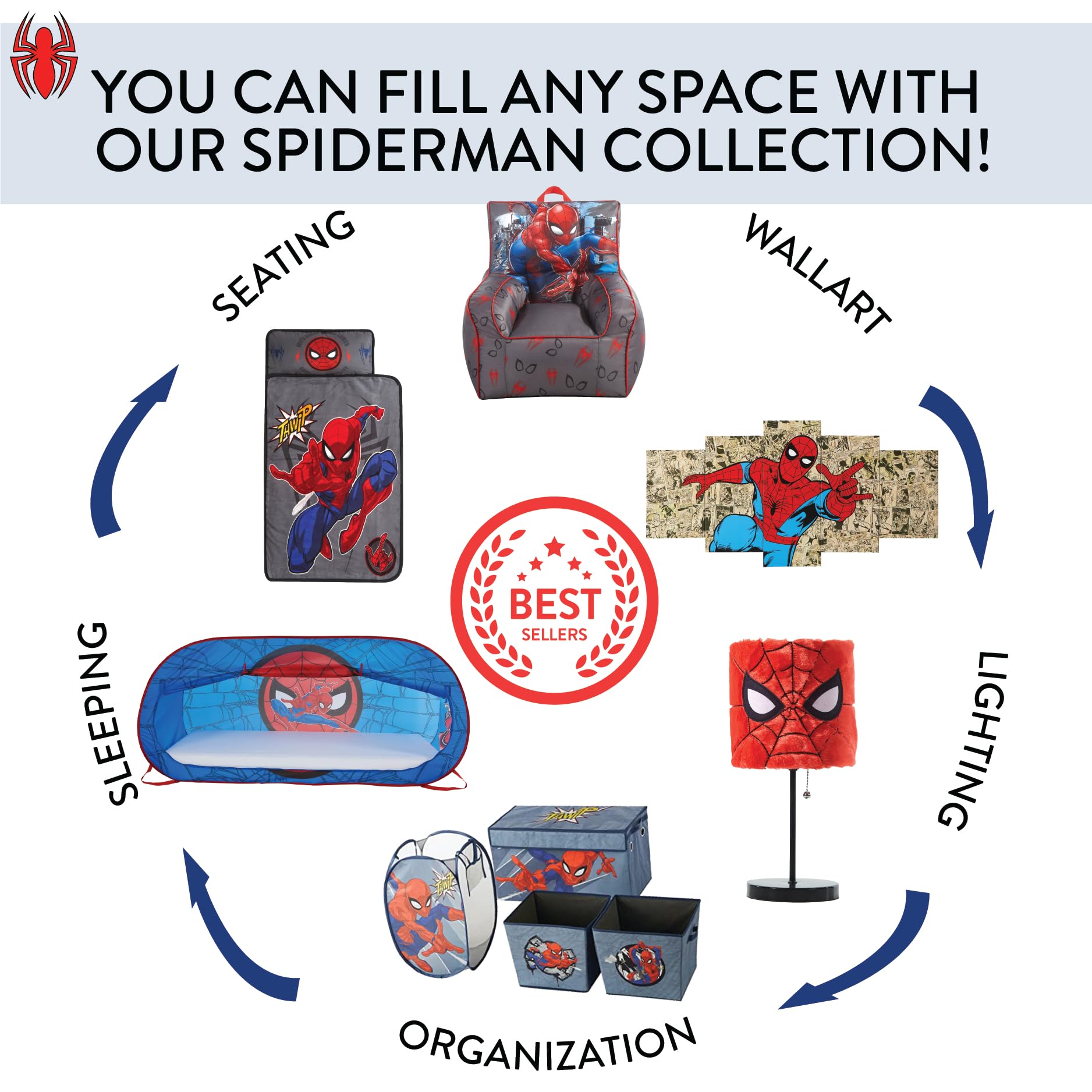 Idea Nuova Spiderman dimensions label showing size and seat height for safe fit
