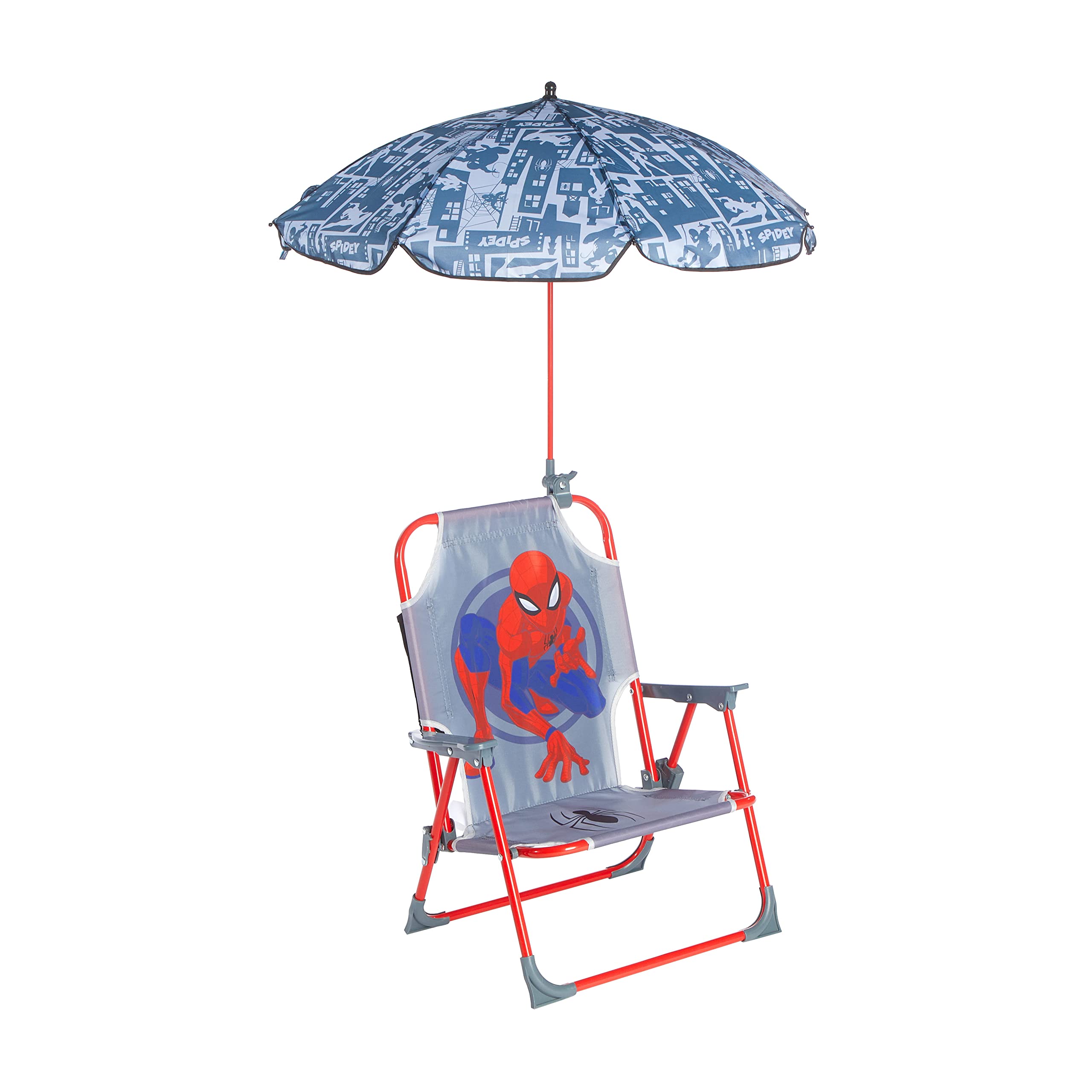 Idea Nuova Spiderman front view showing colorful character seat and stable frame for fun