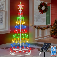 IDEAALS cone tree front view with star topper showing bright RGB display benefit