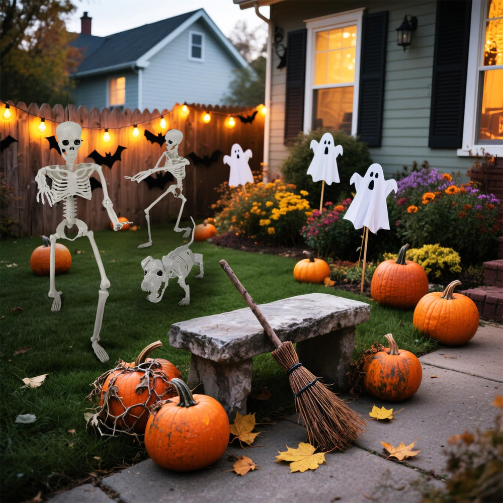 IDEAALS lit caretaker and hound at night creating dramatic curb appeal benefit